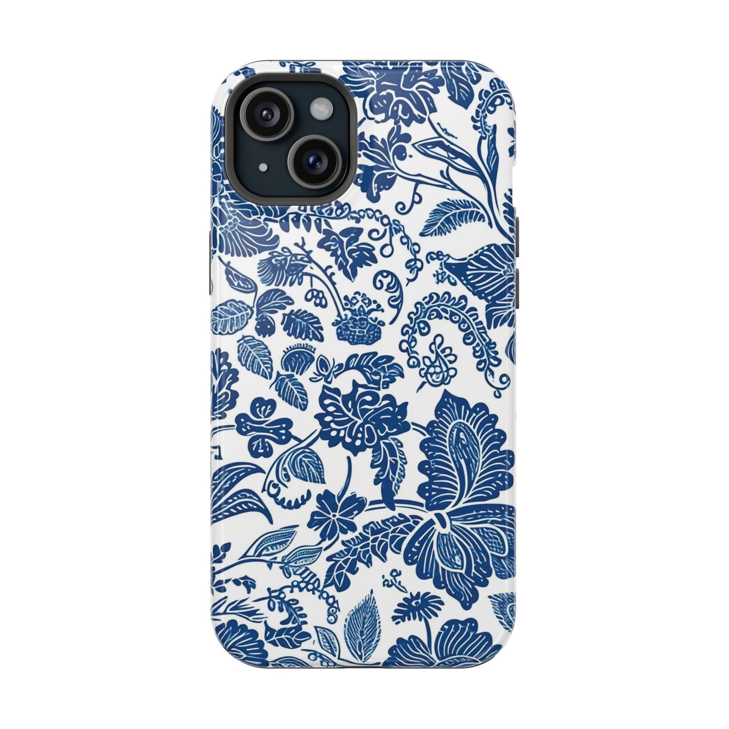 Magnetic Impact - Resistant Case — Blue Floral Toile Phone Cover - DIGITAL X
