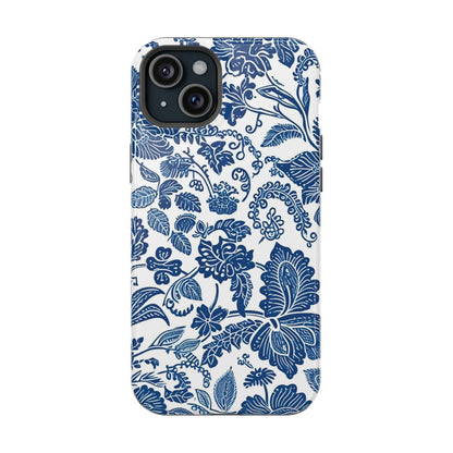 Magnetic Impact - Resistant Case — Blue Floral Toile Phone Cover - DIGITAL X