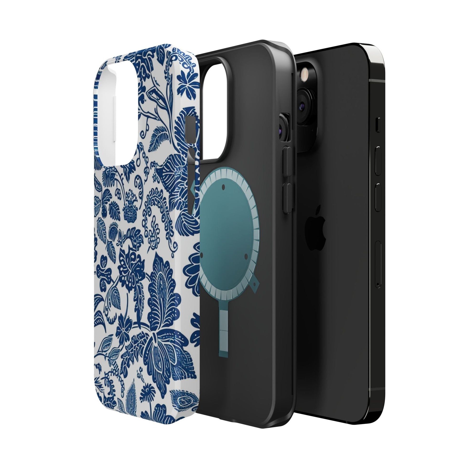Magnetic Impact - Resistant Case — Blue Floral Toile Phone Cover - DIGITAL X