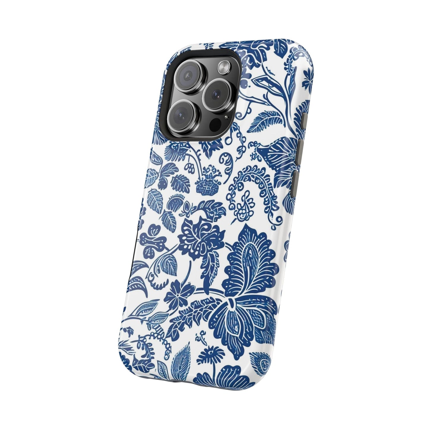 Magnetic Impact - Resistant Case — Blue Floral Toile Phone Cover - DIGITAL X