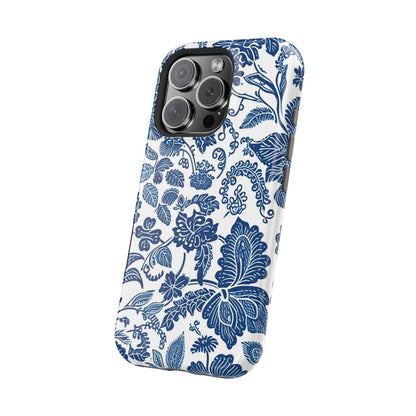 Magnetic Impact - Resistant Case — Blue Floral Toile Phone Cover - DIGITAL X