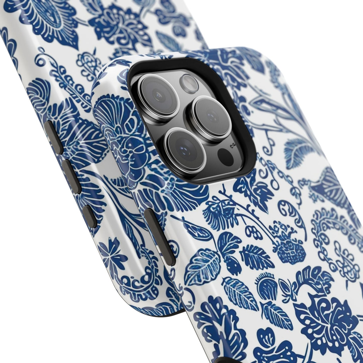 Magnetic Impact - Resistant Case — Blue Floral Toile Phone Cover - DIGITAL X