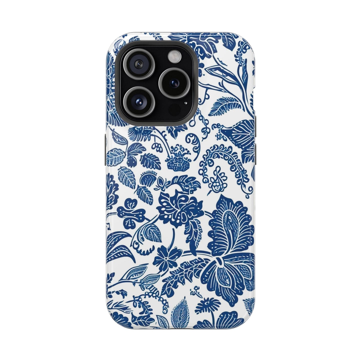 Magnetic Impact - Resistant Case — Blue Floral Toile Phone Cover - DIGITAL X