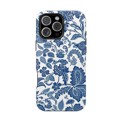 Magnetic Impact - Resistant Case — Blue Floral Toile Phone Cover - DIGITAL X