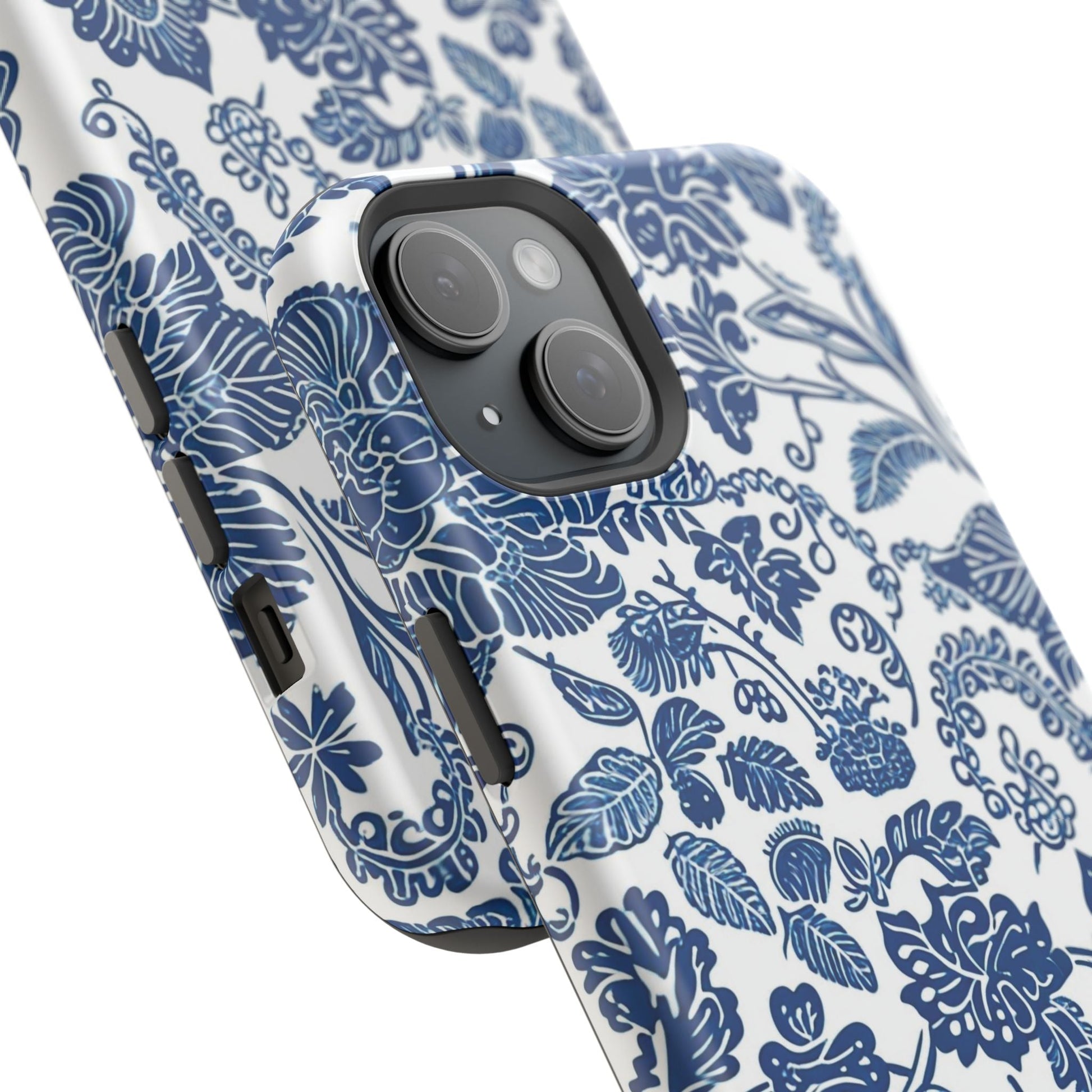 Magnetic Impact - Resistant Case — Blue Floral Toile Phone Cover - DIGITAL X