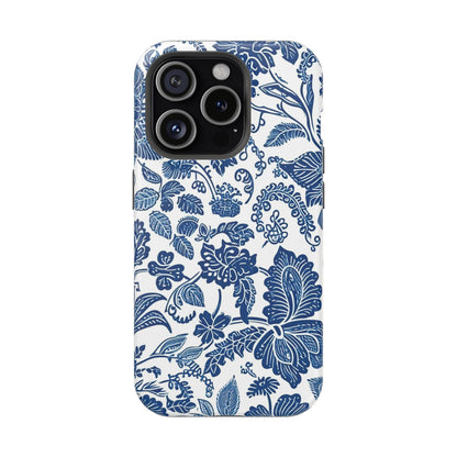 Magnetic Impact - Resistant Case — Blue Floral Toile Phone Cover - DIGITAL X