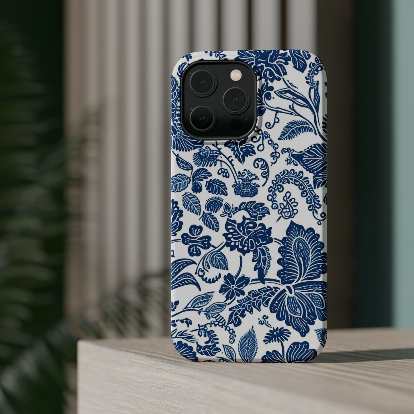 Magnetic Impact - Resistant Case — Blue Floral Toile Phone Cover - DIGITAL X