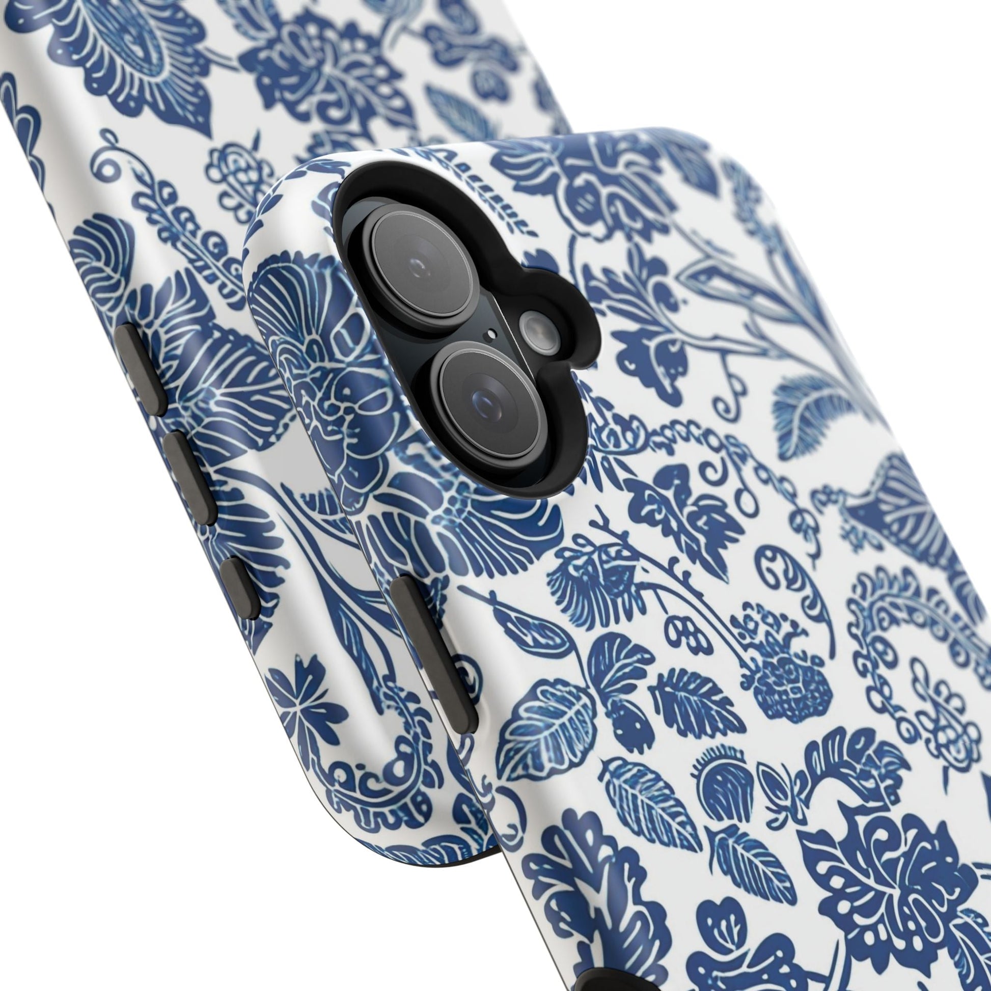 Magnetic Impact - Resistant Case — Blue Floral Toile Phone Cover - DIGITAL X