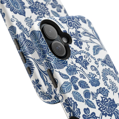 Magnetic Impact - Resistant Case — Blue Floral Toile Phone Cover - DIGITAL X