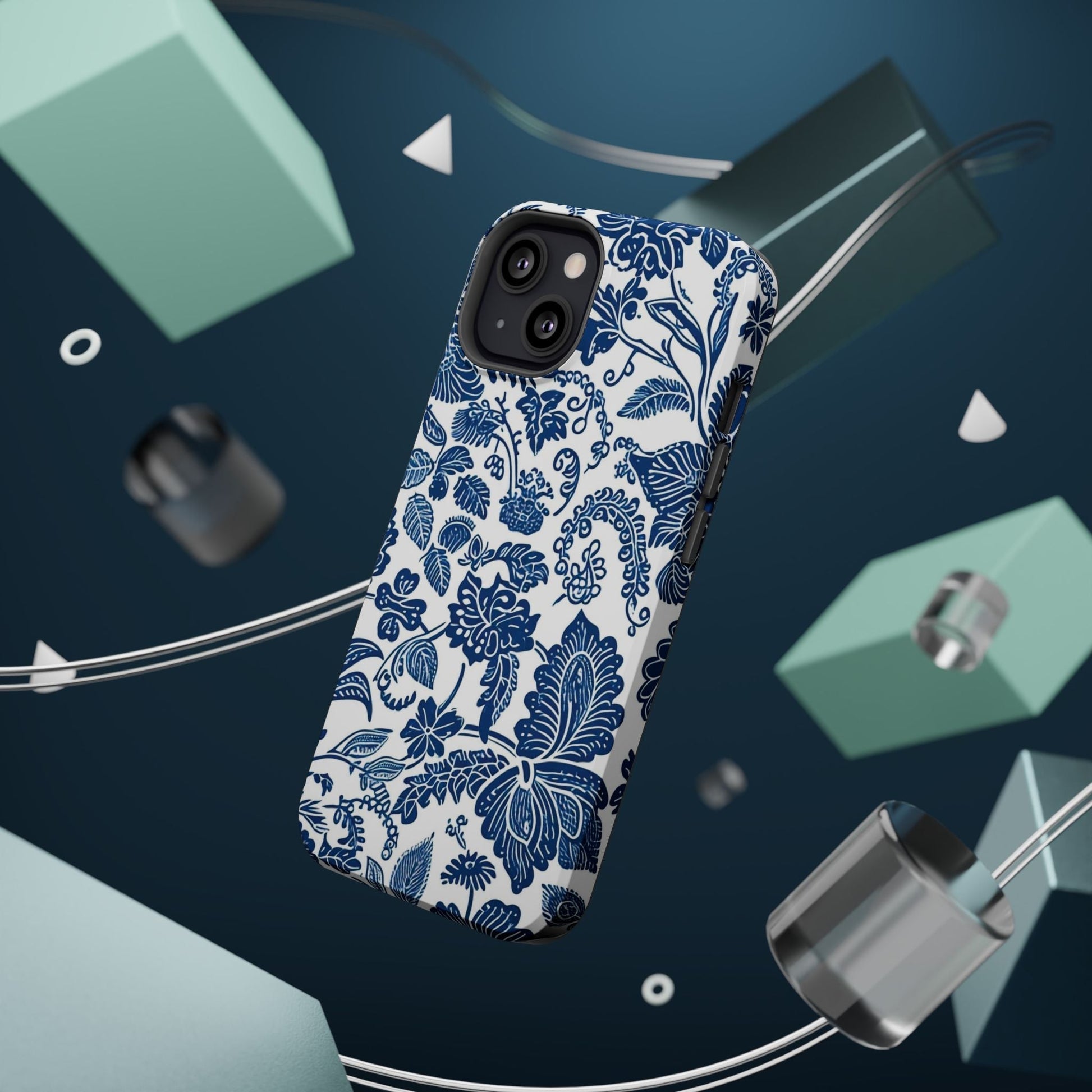 Magnetic Impact - Resistant Case — Blue Floral Toile Phone Cover - DIGITAL X