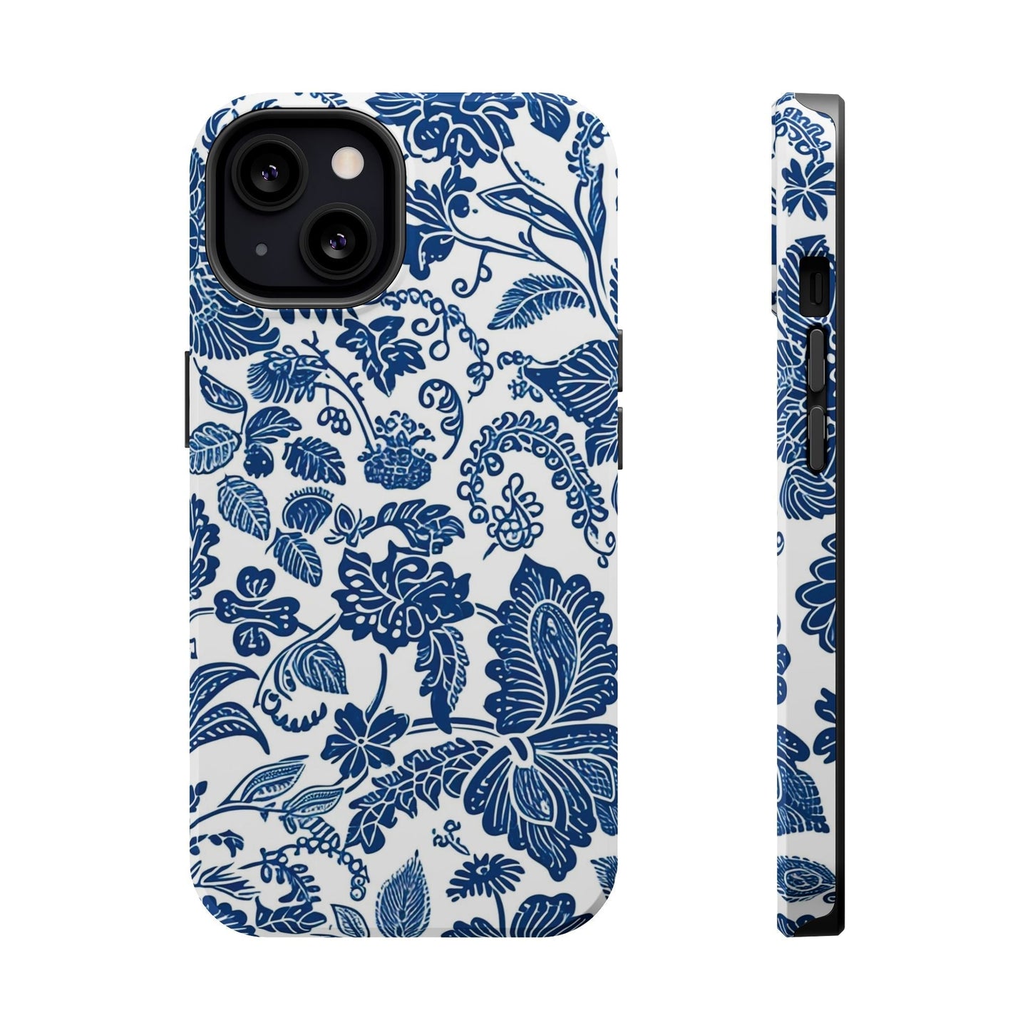 Magnetic Impact - Resistant Case — Blue Floral Toile Phone Cover - DIGITAL X