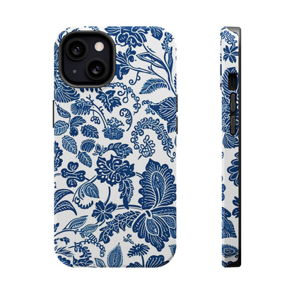 Magnetic Impact - Resistant Case — Blue Floral Toile Phone Cover - DIGITAL X