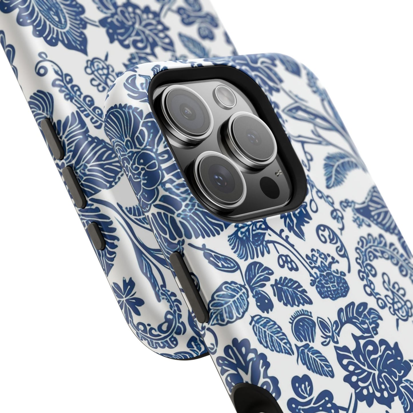 Magnetic Impact - Resistant Case — Blue Floral Toile Phone Cover - DIGITAL X