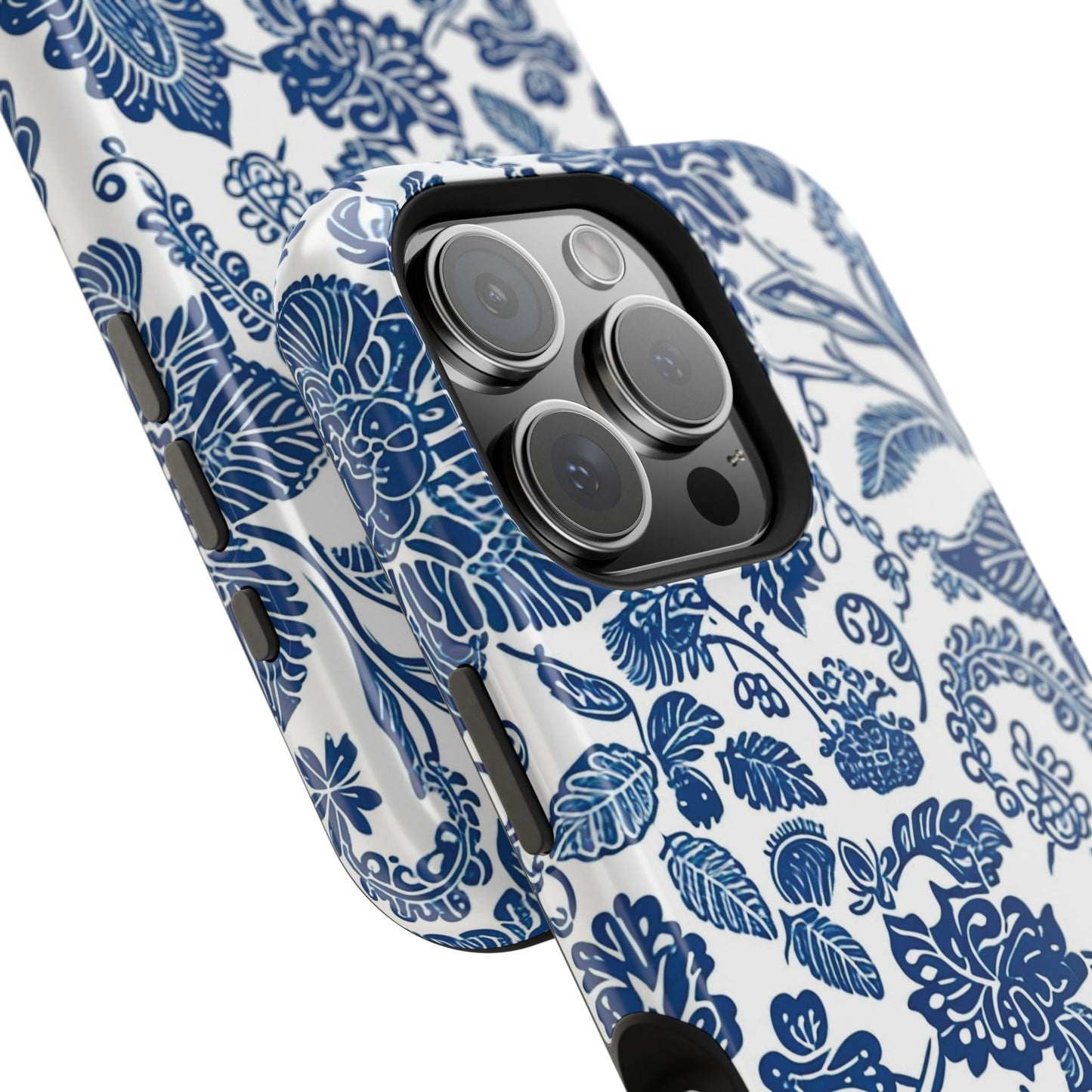 Magnetic Impact - Resistant Case — Blue Floral Toile Phone Cover - DIGITAL X