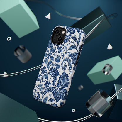 Magnetic Impact - Resistant Case — Blue Floral Toile Phone Cover - DIGITAL X