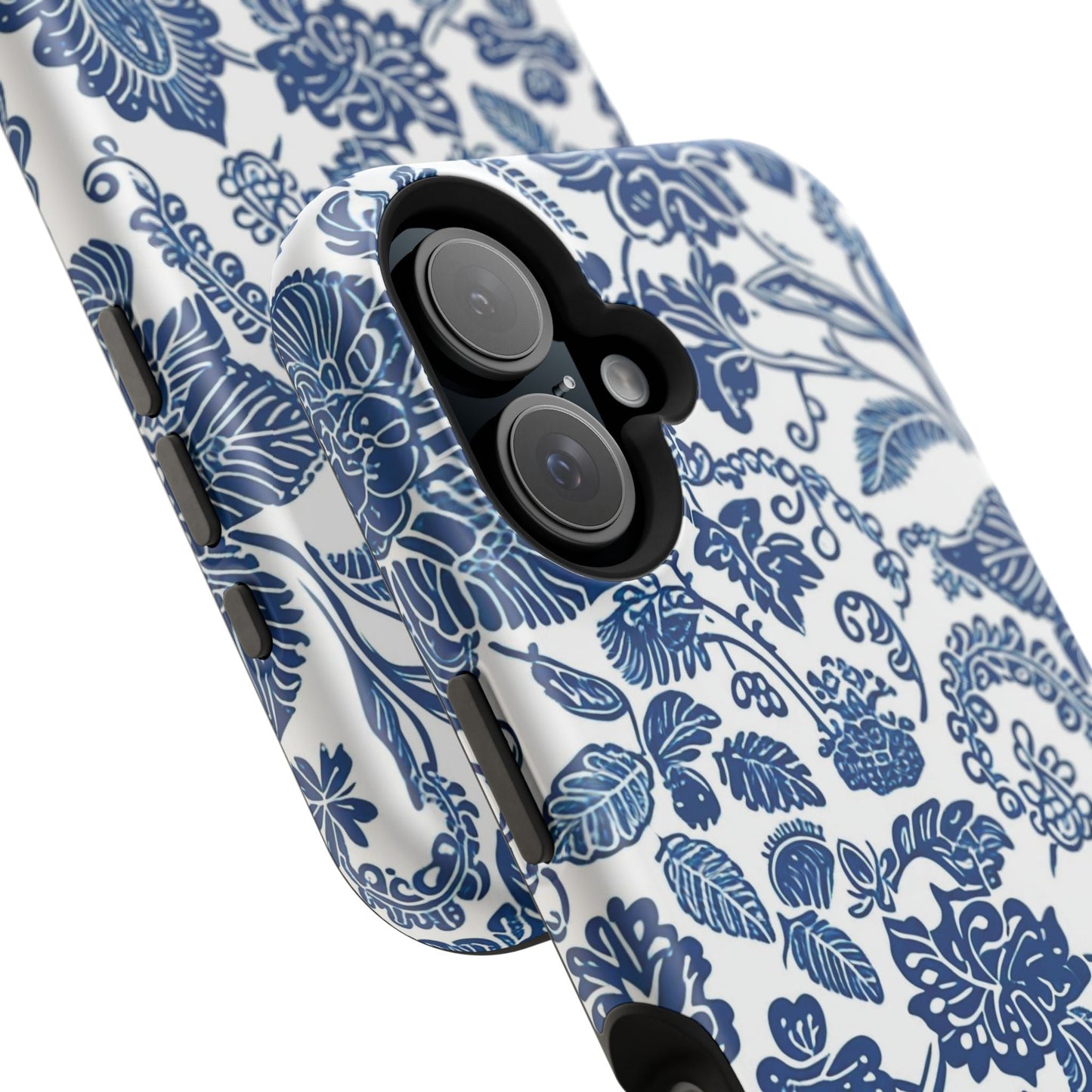 Magnetic Impact - Resistant Case — Blue Floral Toile Phone Cover - DIGITAL X