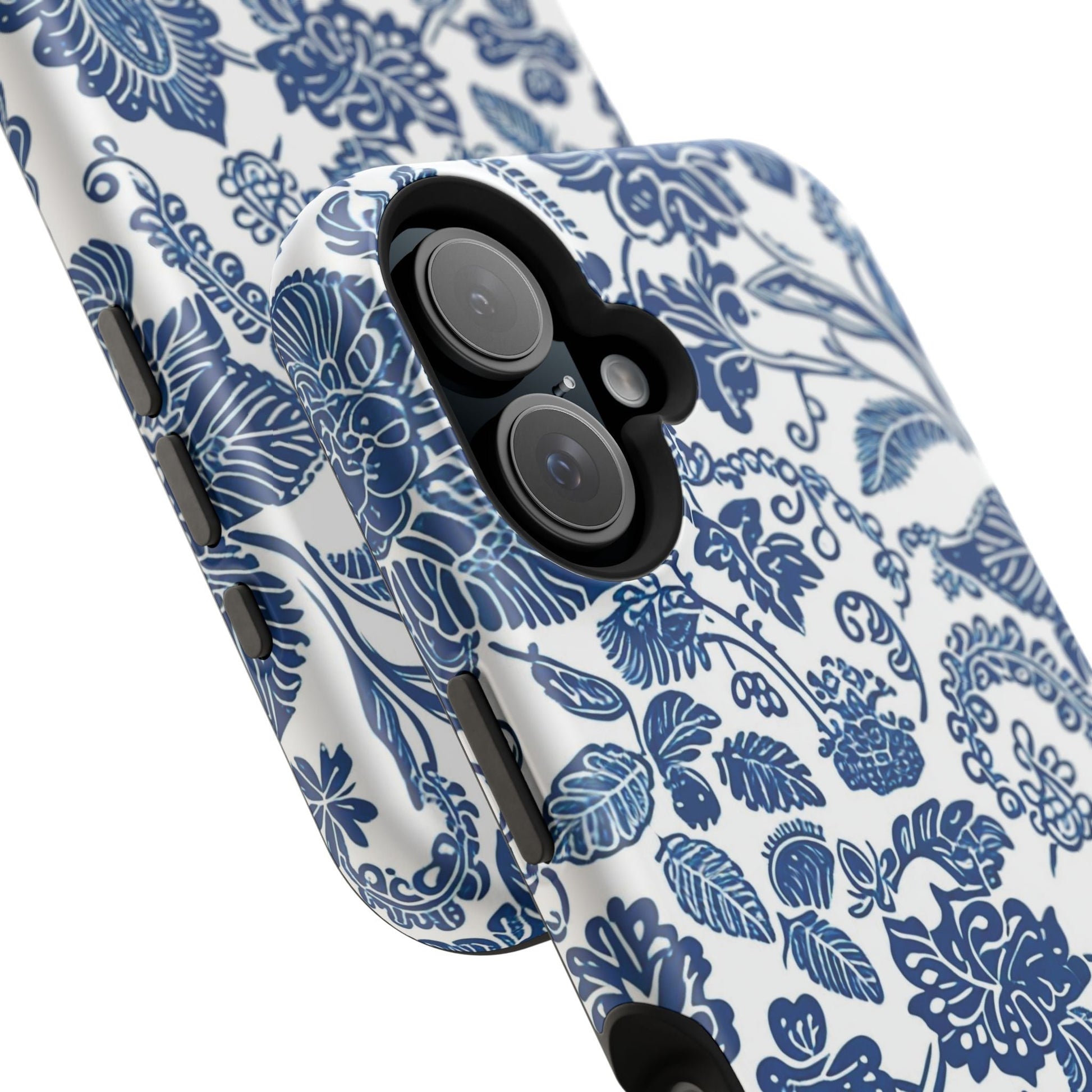 Magnetic Impact - Resistant Case — Blue Floral Toile Phone Cover - DIGITAL X