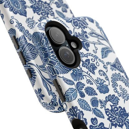 Magnetic Impact - Resistant Case — Blue Floral Toile Phone Cover - DIGITAL X