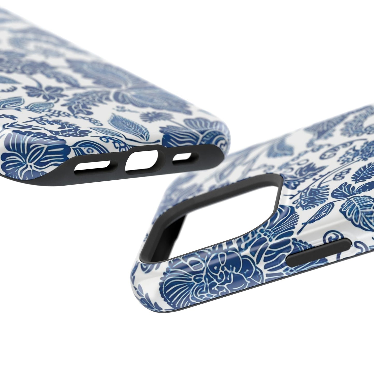 Magnetic Impact - Resistant Case — Blue Floral Toile Phone Cover - DIGITAL X