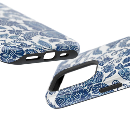 Magnetic Impact - Resistant Case — Blue Floral Toile Phone Cover - DIGITAL X