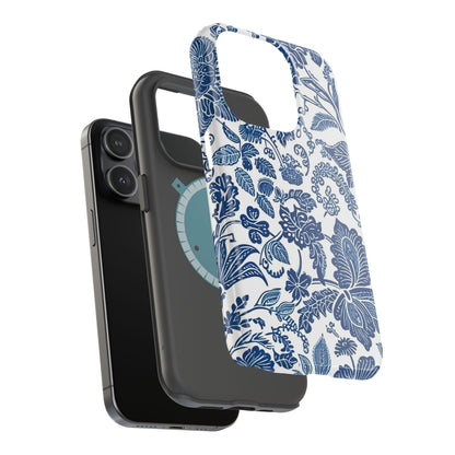 Magnetic Impact - Resistant Case — Blue Floral Toile Phone Cover - DIGITAL X