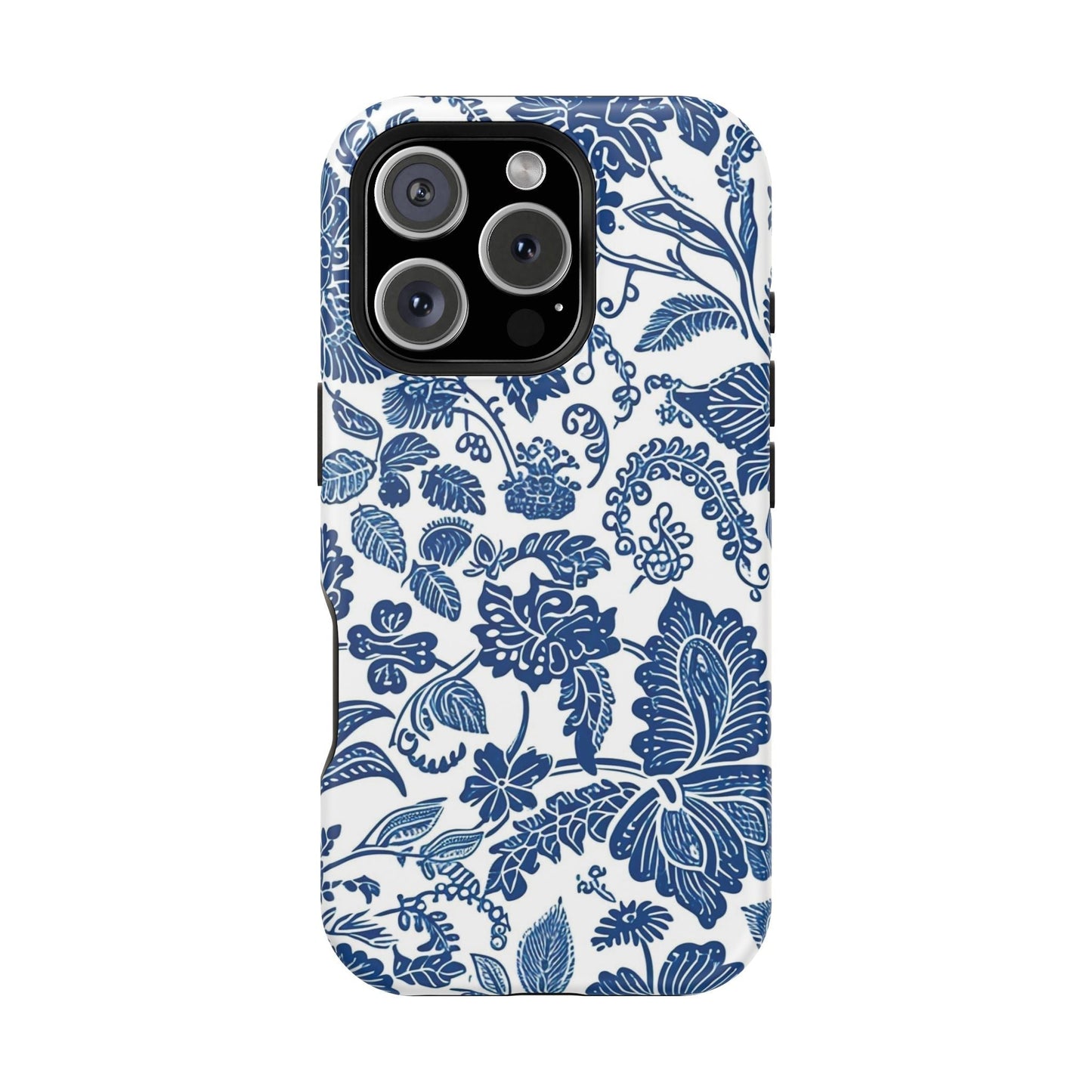 Magnetic Impact - Resistant Case — Blue Floral Toile Phone Cover - DIGITAL X