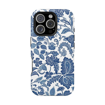 Magnetic Impact - Resistant Case — Blue Floral Toile Phone Cover - DIGITAL X