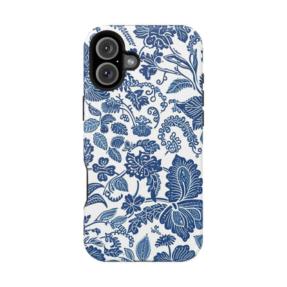 Magnetic Impact - Resistant Case — Blue Floral Toile Phone Cover - DIGITAL X