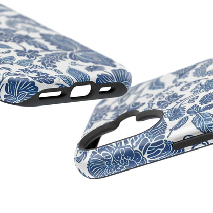 Magnetic Impact - Resistant Case — Blue Floral Toile Phone Cover - DIGITAL X