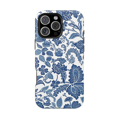 Magnetic Impact - Resistant Case — Blue Floral Toile Phone Cover - DIGITAL X