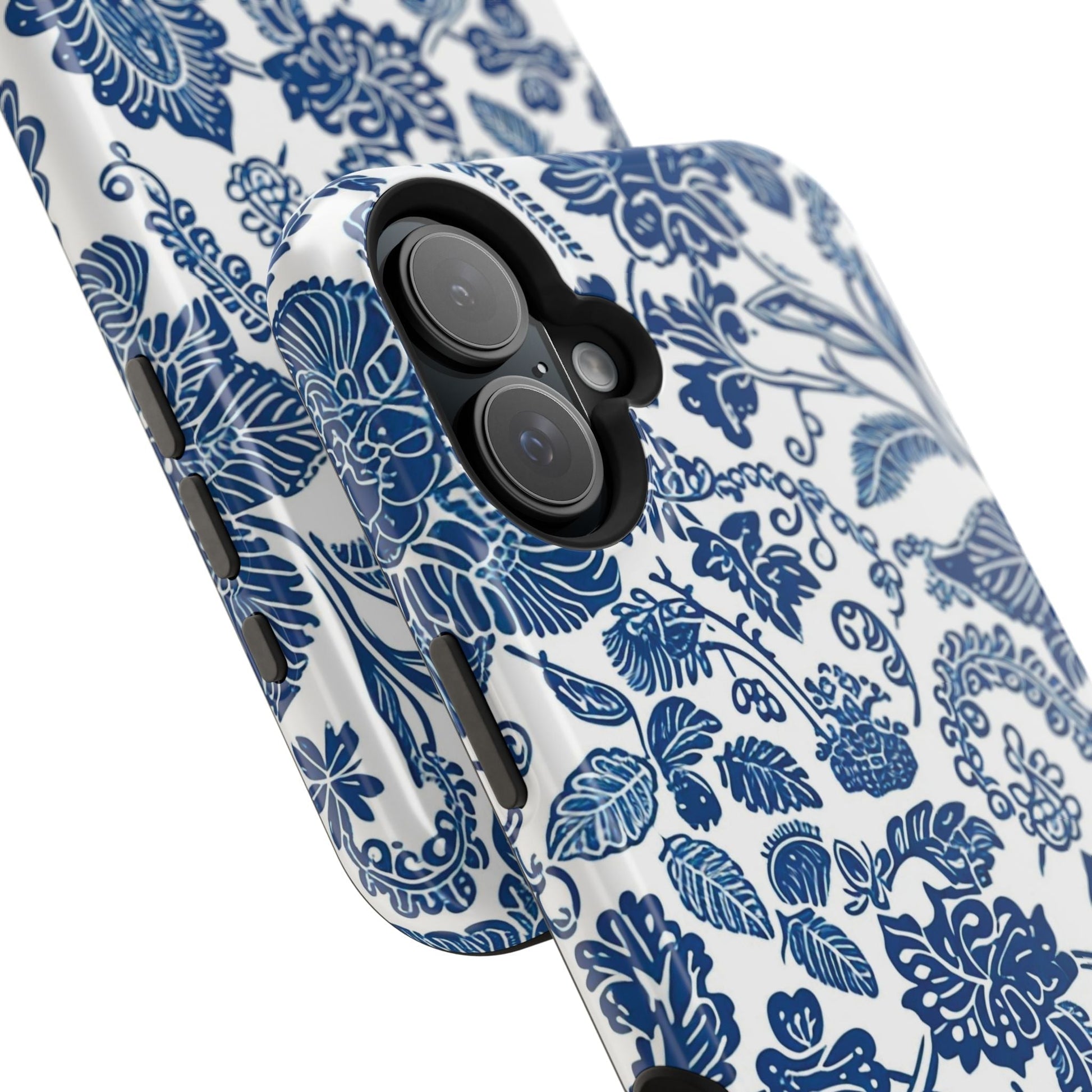 Magnetic Impact - Resistant Case — Blue Floral Toile Phone Cover - DIGITAL X