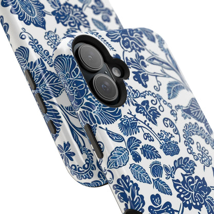 Magnetic Impact - Resistant Case — Blue Floral Toile Phone Cover - DIGITAL X