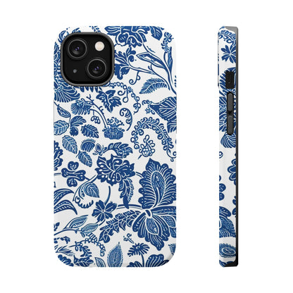Magnetic Impact - Resistant Case — Blue Floral Toile Phone Cover - DIGITAL X