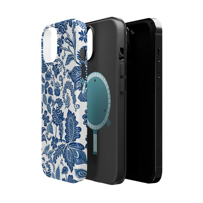 Magnetic Impact - Resistant Case — Blue Floral Toile Phone Cover - DIGITAL X