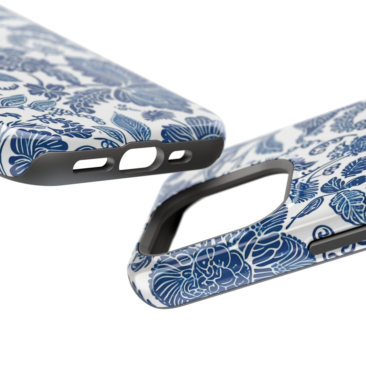 Magnetic Impact - Resistant Case — Blue Floral Toile Phone Cover - DIGITAL X