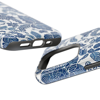 Magnetic Impact - Resistant Case — Blue Floral Toile Phone Cover - DIGITAL X