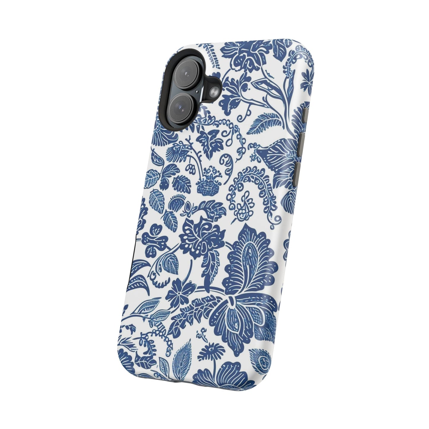 Magnetic Impact - Resistant Case — Blue Floral Toile Phone Cover - DIGITAL X