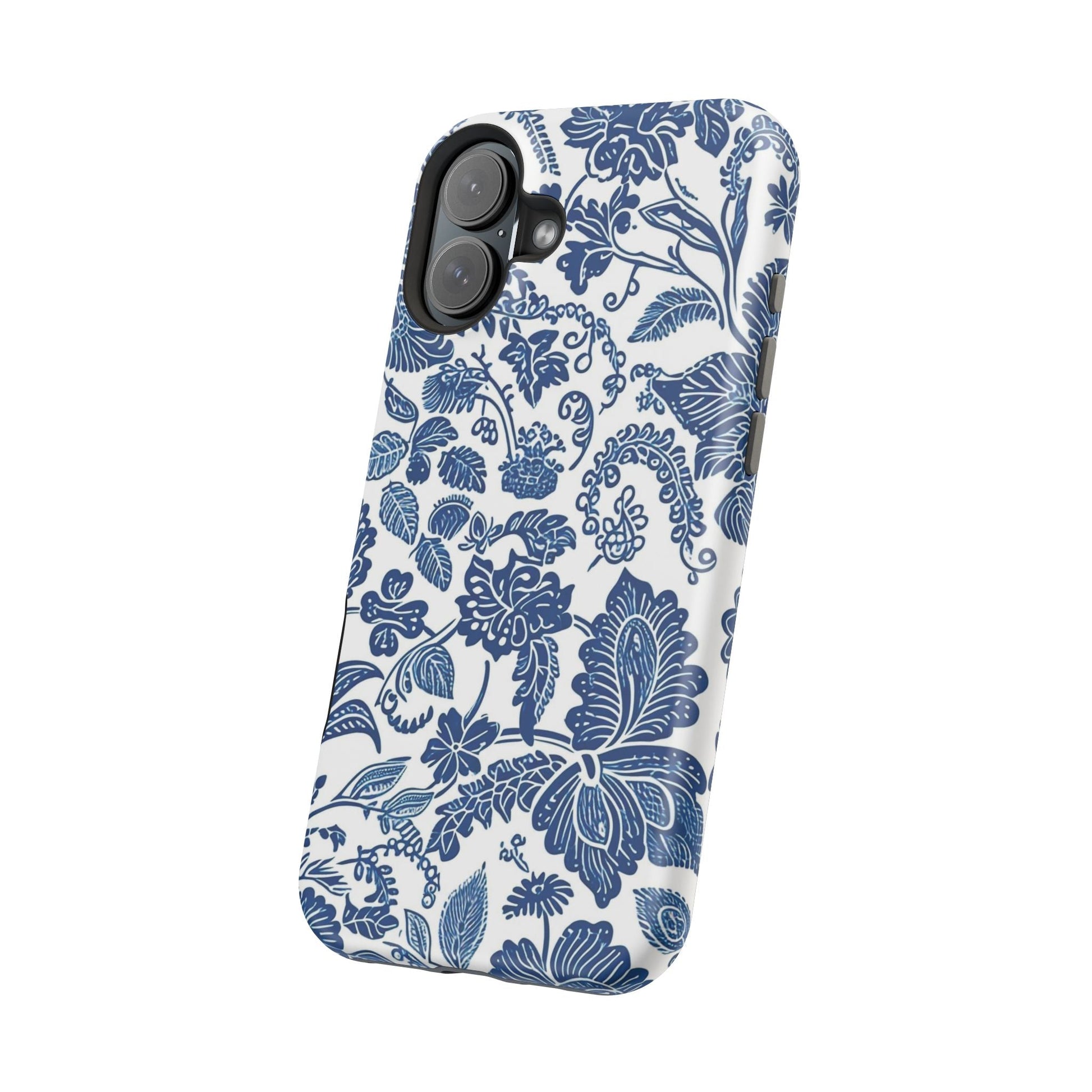 Magnetic Impact - Resistant Case — Blue Floral Toile Phone Cover - DIGITAL X
