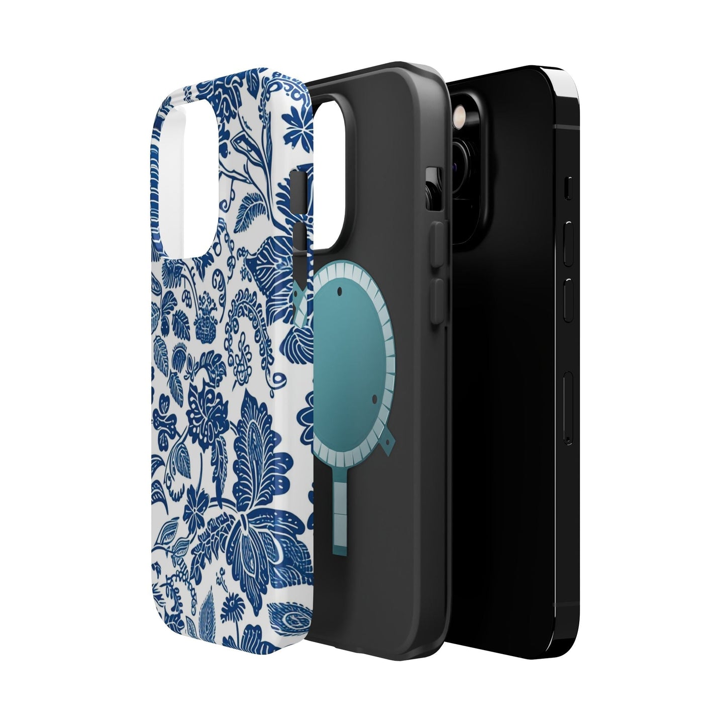 Magnetic Impact - Resistant Case — Blue Floral Toile Phone Cover - DIGITAL X