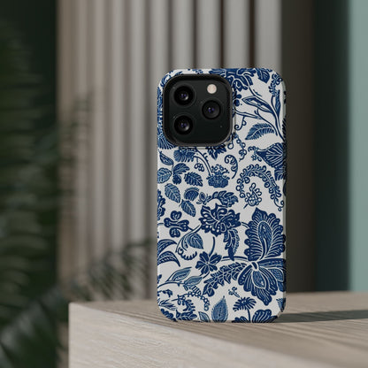 Magnetic Impact - Resistant Case — Blue Floral Toile Phone Cover - DIGITAL X