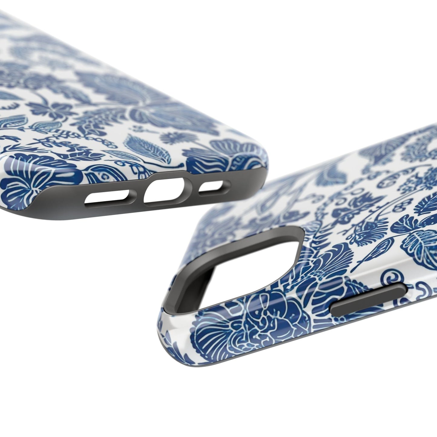Magnetic Impact - Resistant Case — Blue Floral Toile Phone Cover - DIGITAL X