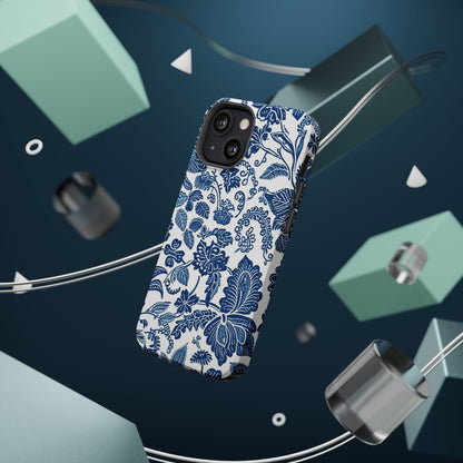 Magnetic Impact - Resistant Case — Blue Floral Toile Phone Cover - DIGITAL X