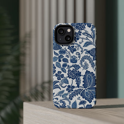 Magnetic Impact - Resistant Case — Blue Floral Toile Phone Cover - DIGITAL X