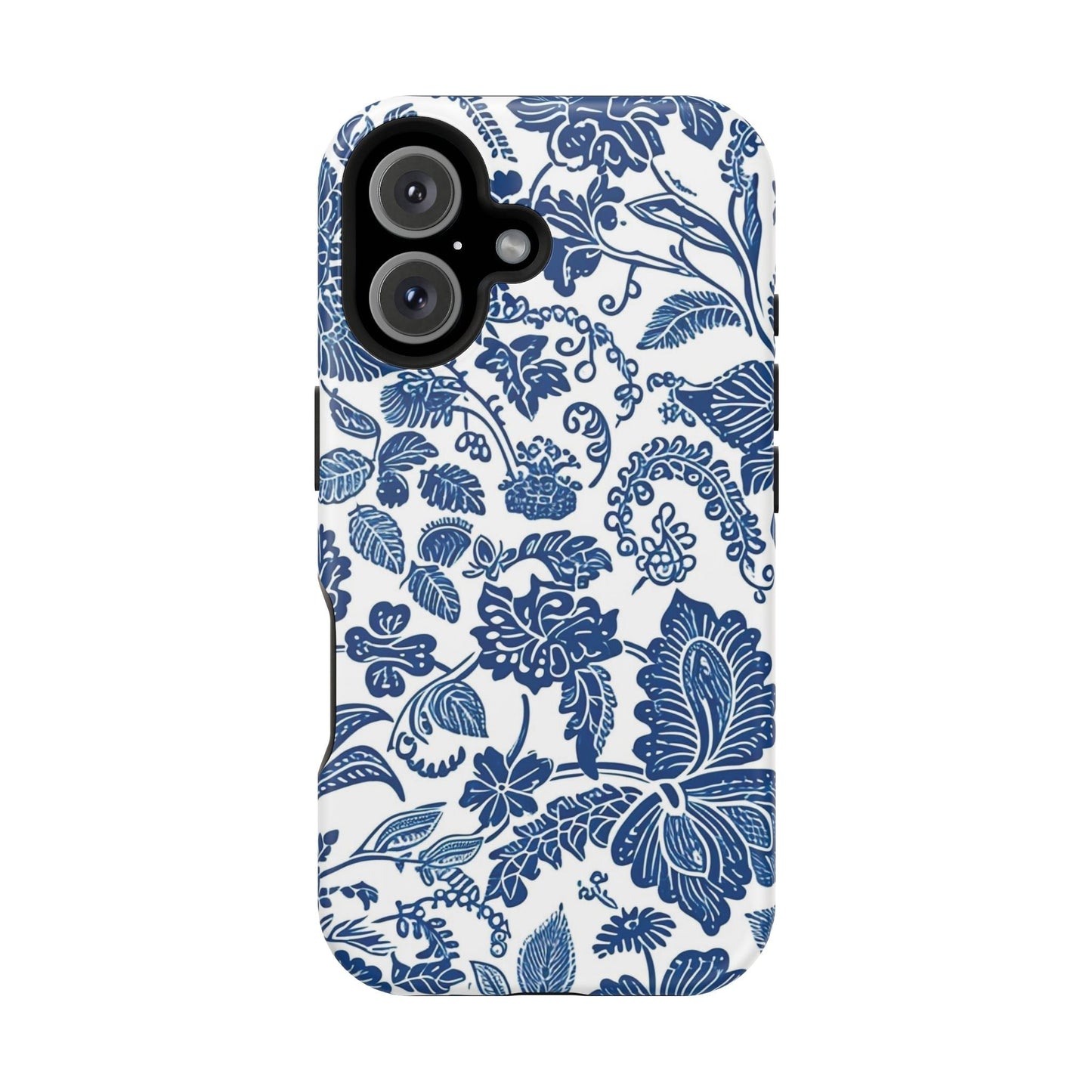 Magnetic Impact - Resistant Case — Blue Floral Toile Phone Cover - DIGITAL X