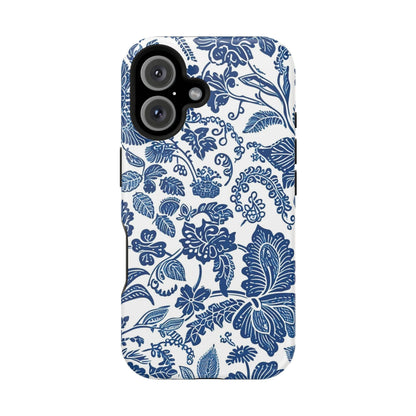 Magnetic Impact - Resistant Case — Blue Floral Toile Phone Cover - DIGITAL X