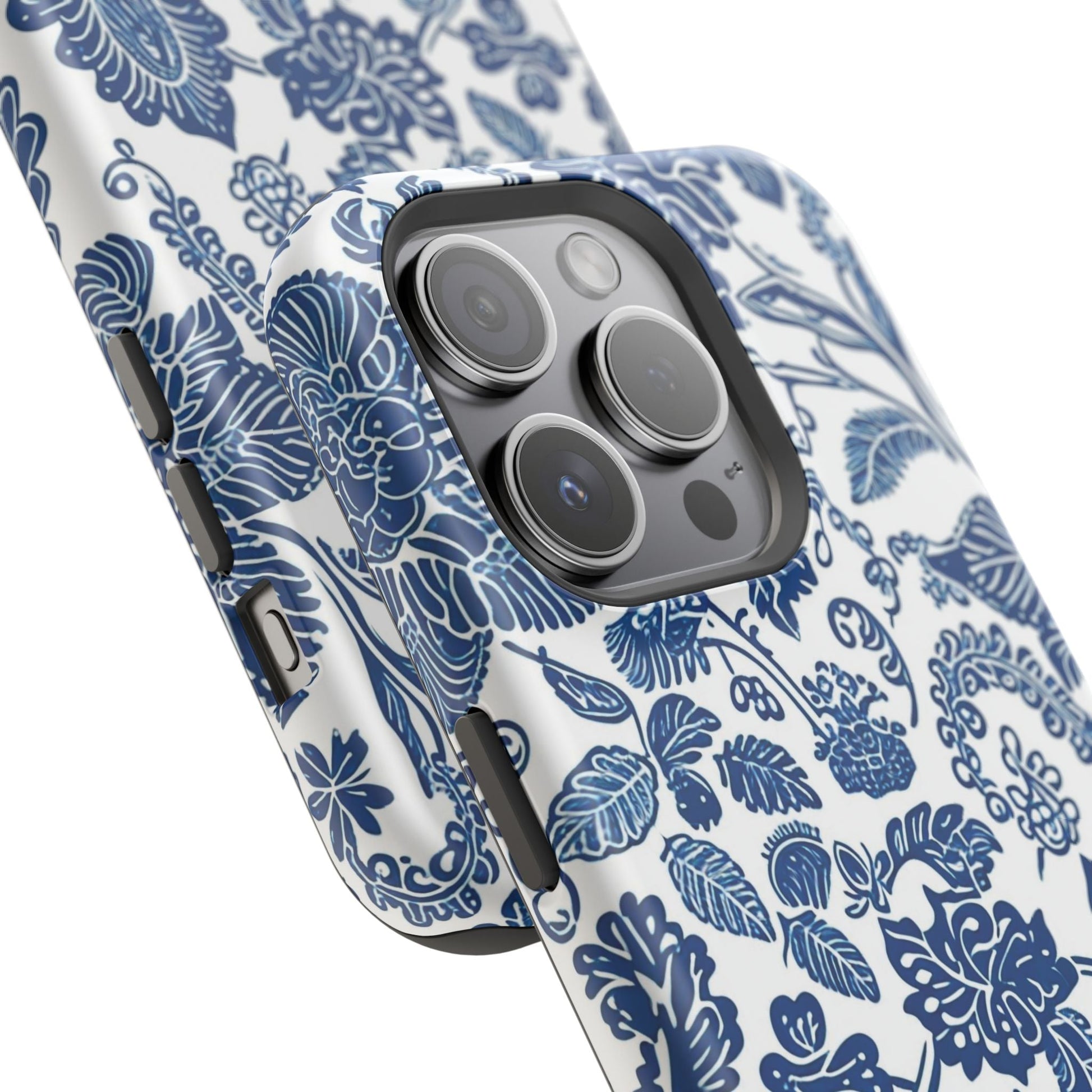 Magnetic Impact - Resistant Case — Blue Floral Toile Phone Cover - DIGITAL X