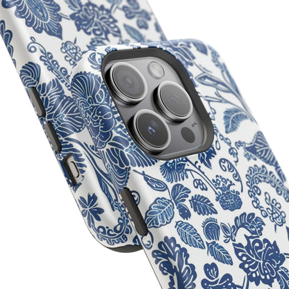 Magnetic Impact - Resistant Case — Blue Floral Toile Phone Cover - DIGITAL X