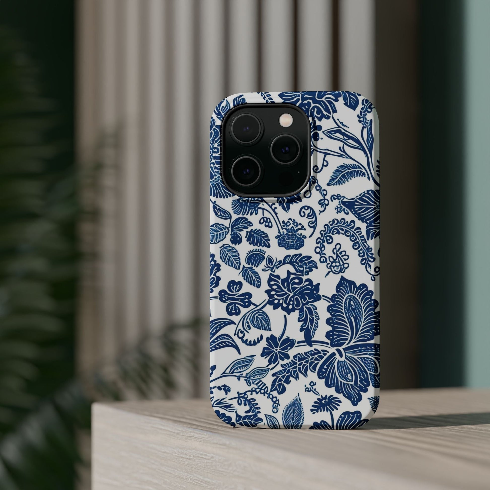 Magnetic Impact - Resistant Case — Blue Floral Toile Phone Cover - DIGITAL X