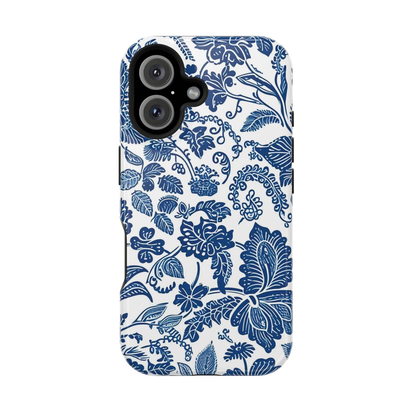 Magnetic Impact - Resistant Case — Blue Floral Toile Phone Cover - DIGITAL X