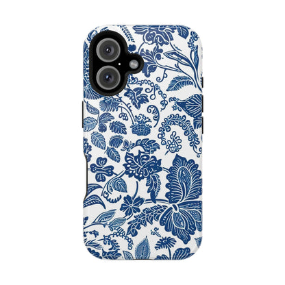 Magnetic Impact - Resistant Case — Blue Floral Toile Phone Cover - DIGITAL X